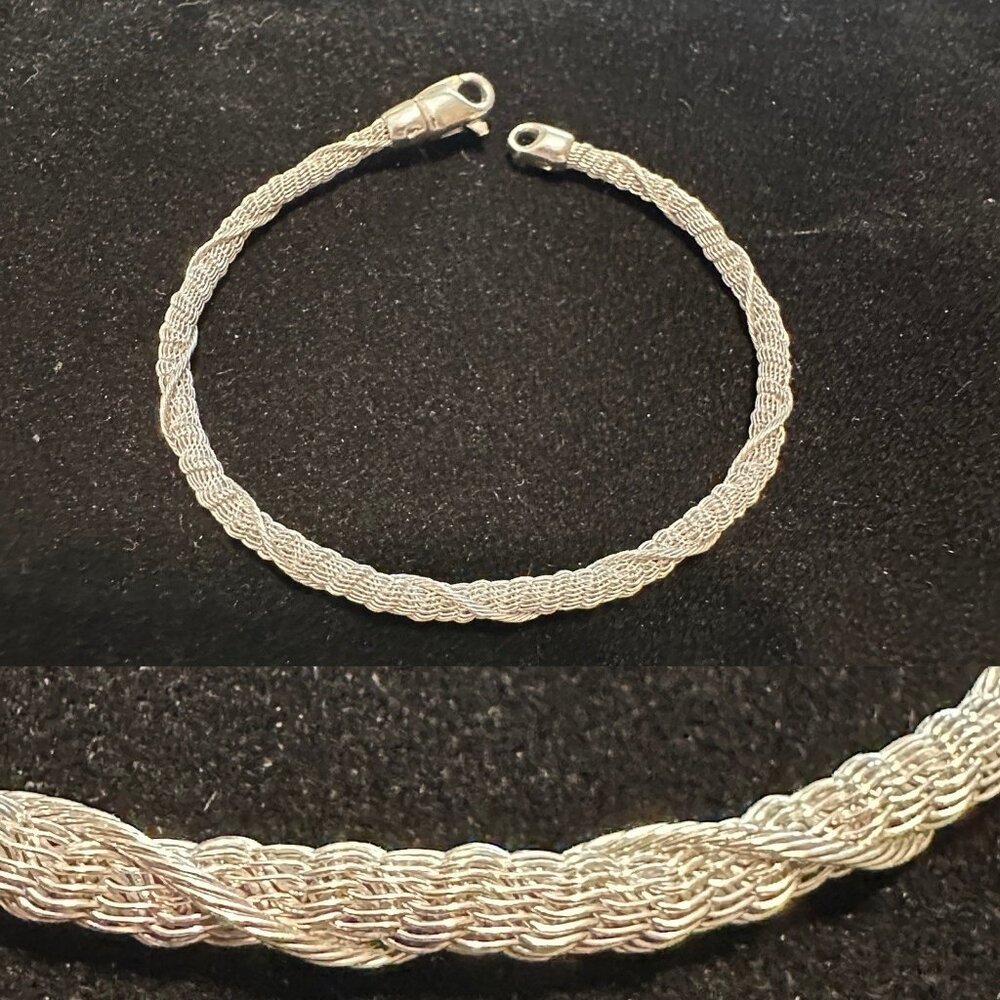 925 Sterling Silver Woven Braided Bracelet Swivel Clasp Chainmail Mesh